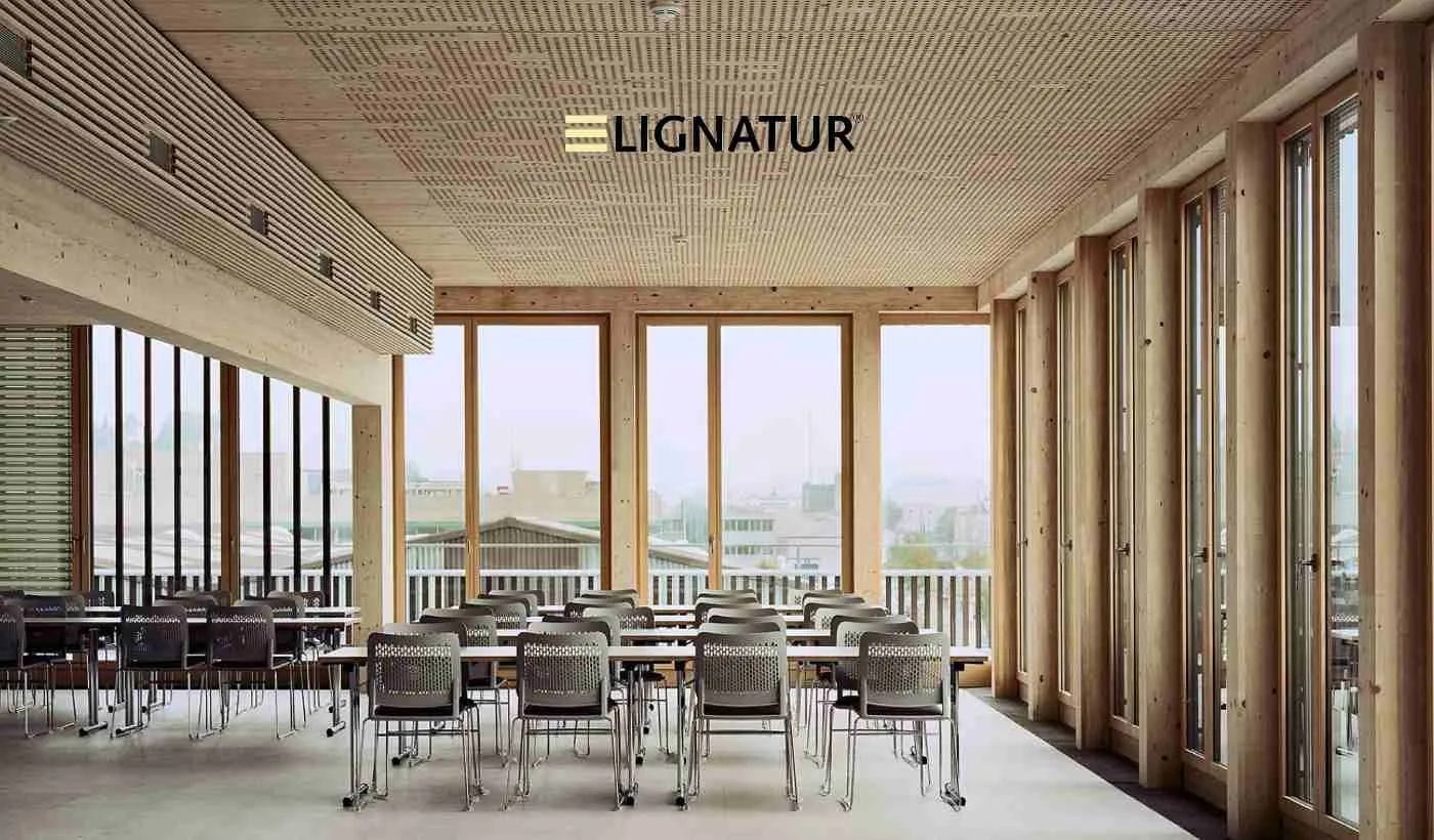 Wood ceiling and floor elements by Lignatur
